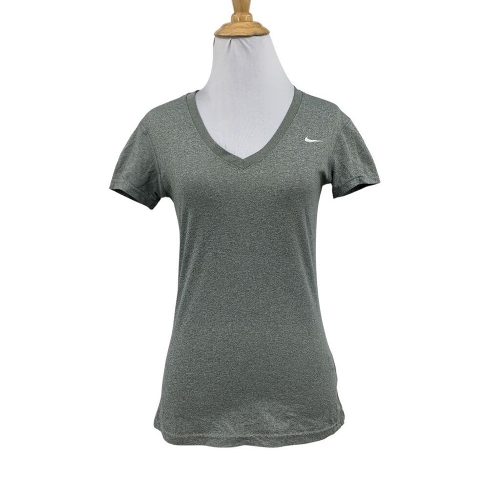 Nike T Shirt Women XS Extra Small Green Gray Dri Fit V Neck Wicking Short Sleeve